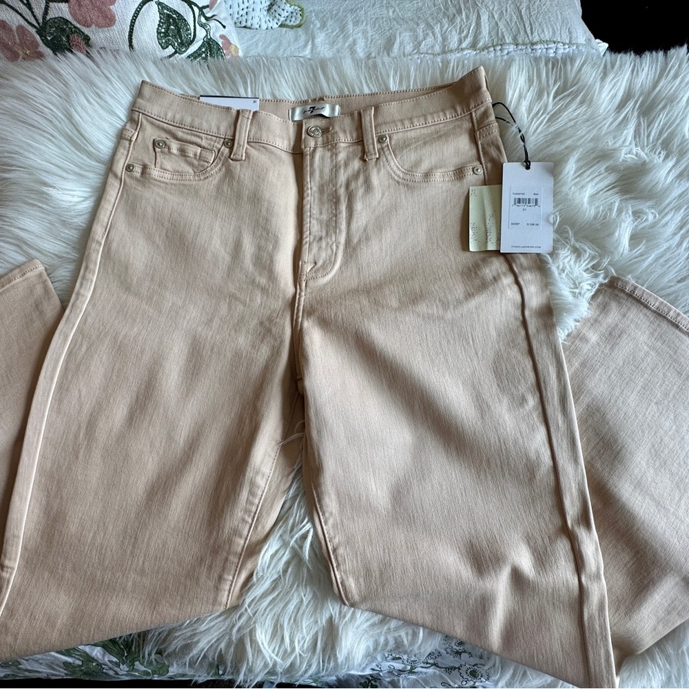 7 For All Mankind Tan Straight Leg Denim